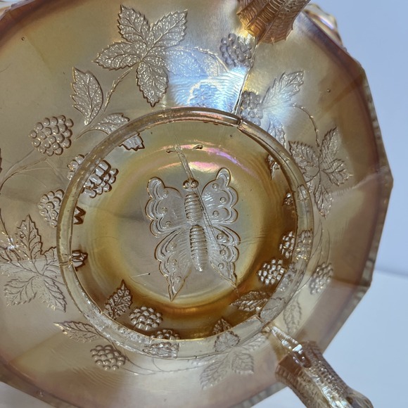 Antique 1910s Fenton Butterfly & Berry Centerpiece Carnival Glass Bowl - Picture 6 of 8